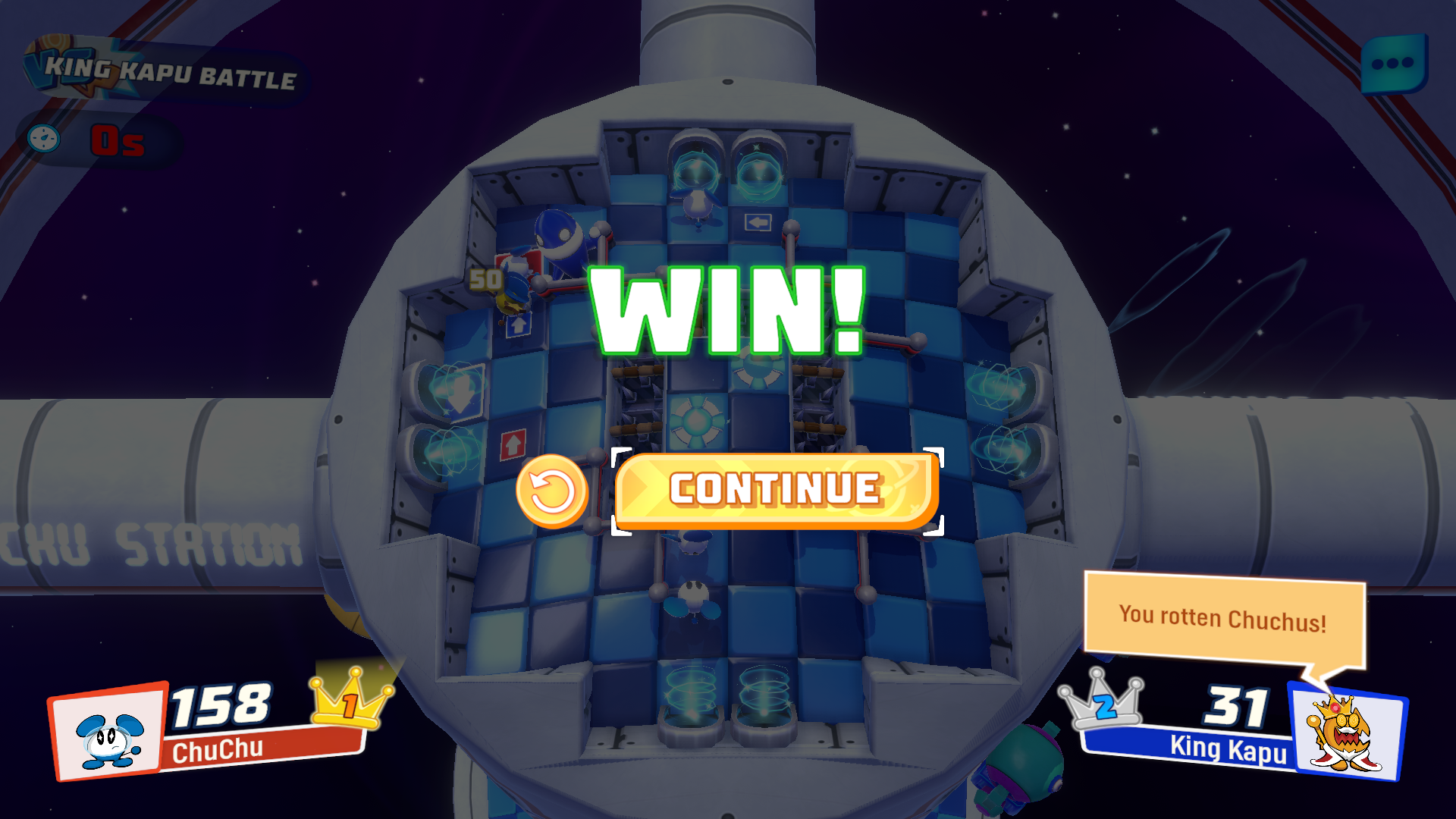 Win screen for a boss battle in ChuChu Rocket! Universe.