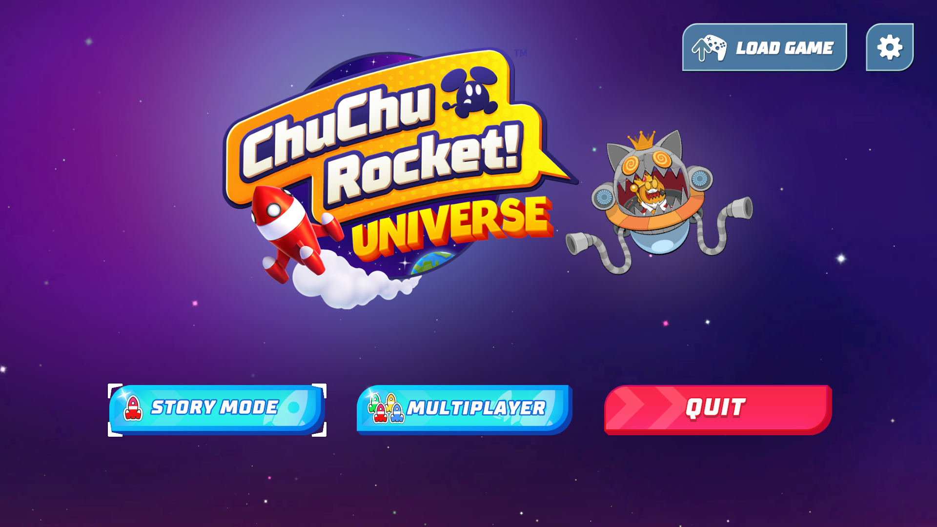 The main menu in ChuChu Rocket! Universe.