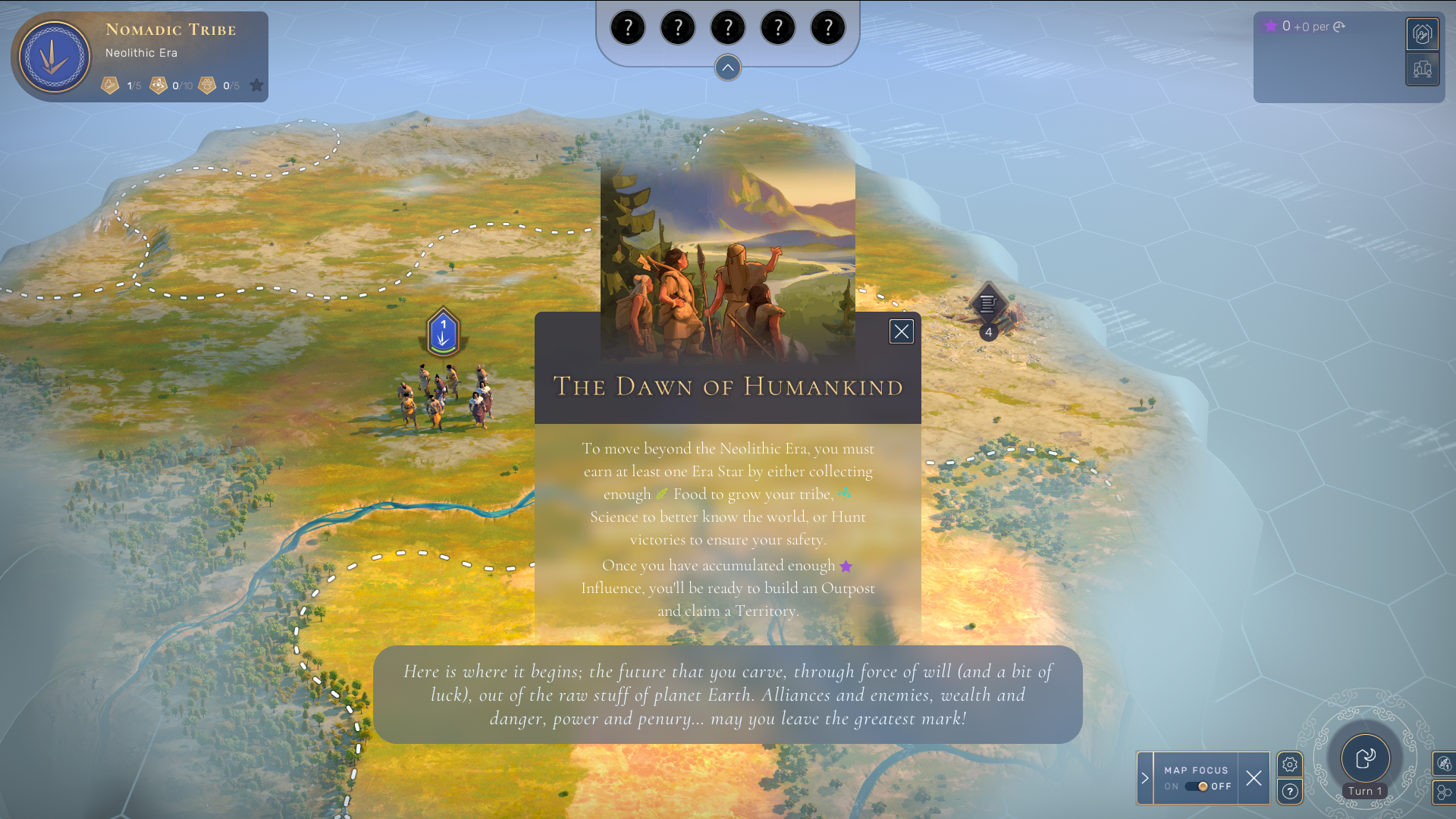 The start of a new game in HUMANKIND.