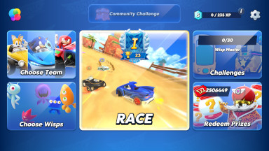 The main menu in Sonic Racing.