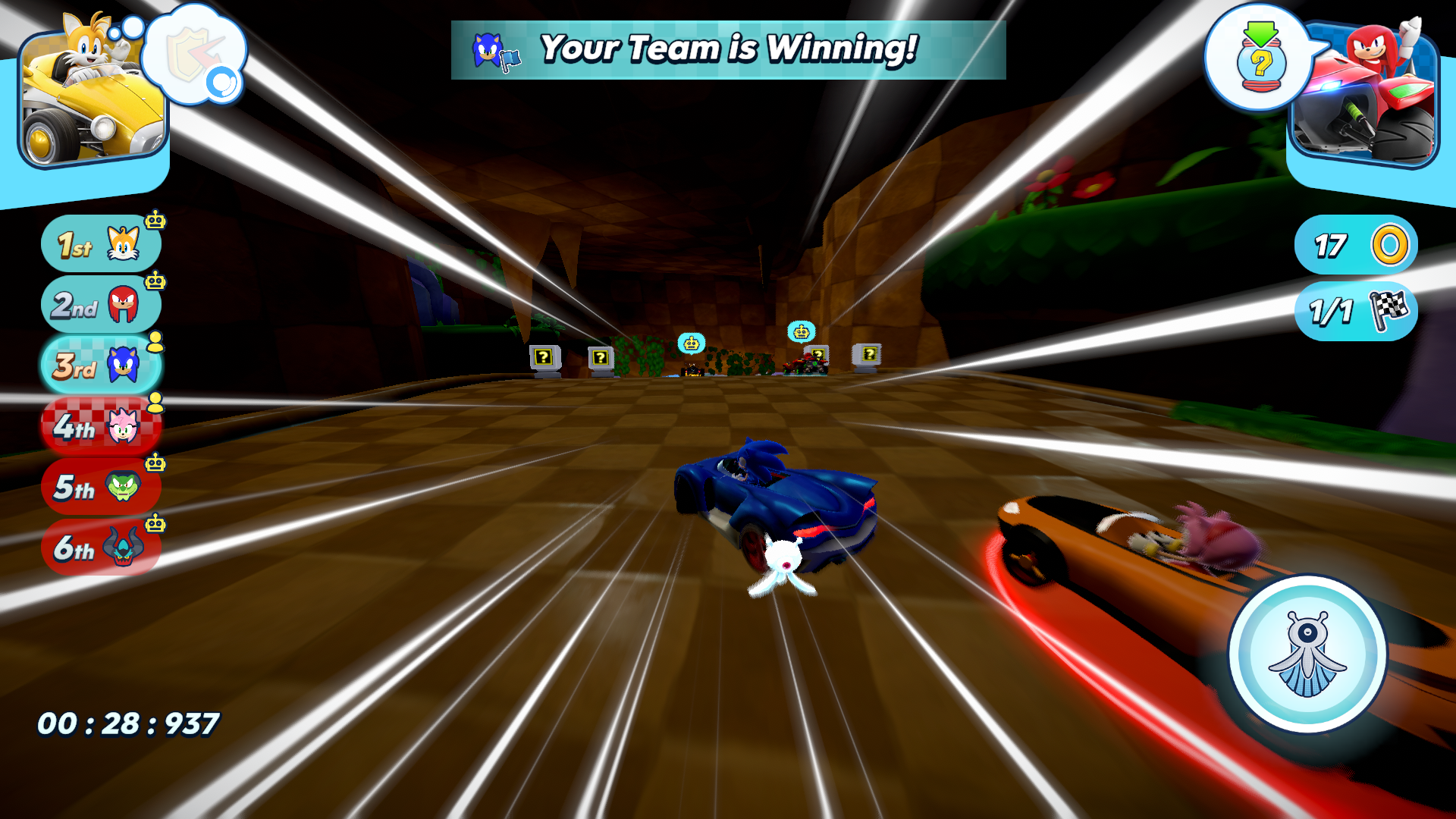 Driving a kart in Sonic Racing.